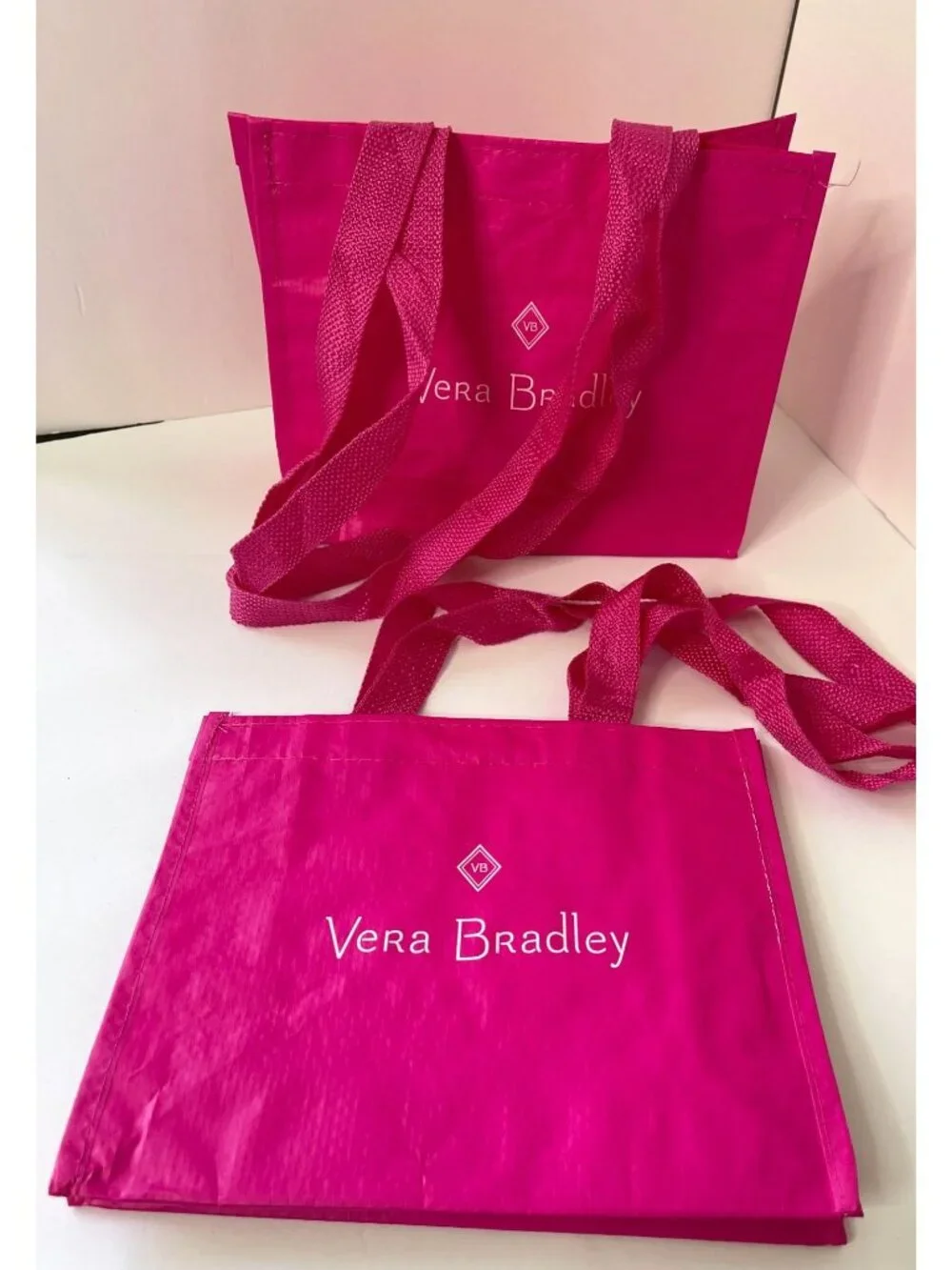 Vera Bradley PINK Shopping Bag Tote Market Tote Reusable Gift Bag Lot of 2